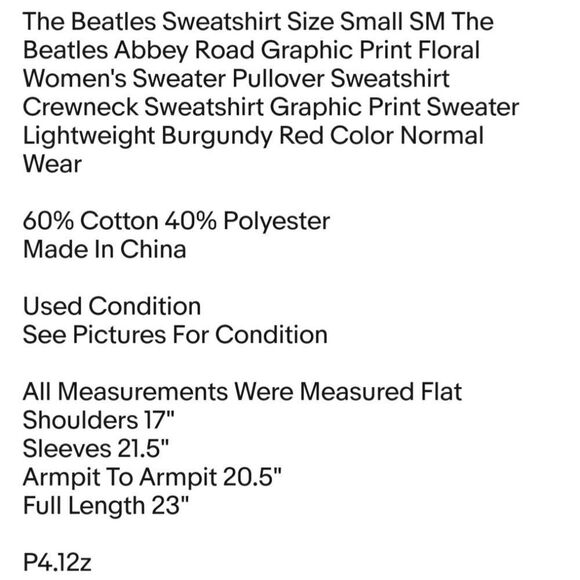 The Beatles Sweatshirt Size Small SM The Beatles Abbey Road Graphic Print Floral - Picture 2 of 5